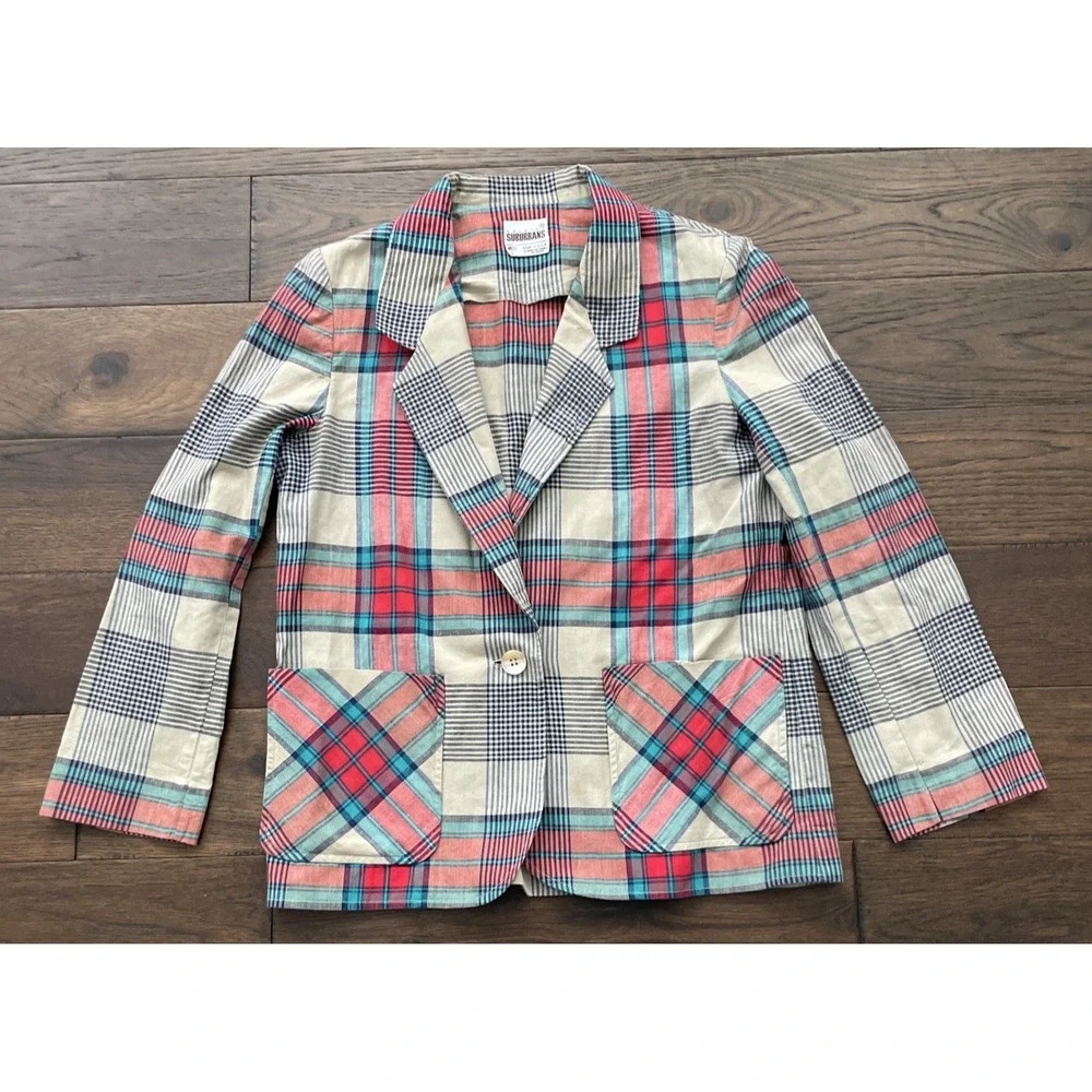 Vtg 80s Country Suburbans Women's Lightweight Blazer Jacket Plaid Sz 8 USA Made - Picture 4 of 8